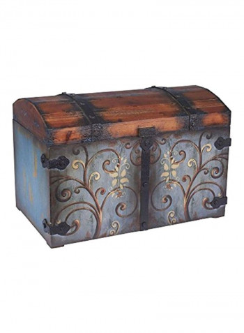 Wooden Storage Trunk Blue/Brown/Gold