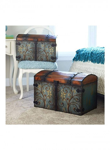 Wooden Storage Trunk Blue/Brown/Gold