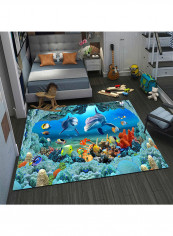 3D Sea World Pattern Living Room Carpet Multicolour 160x230centimeter