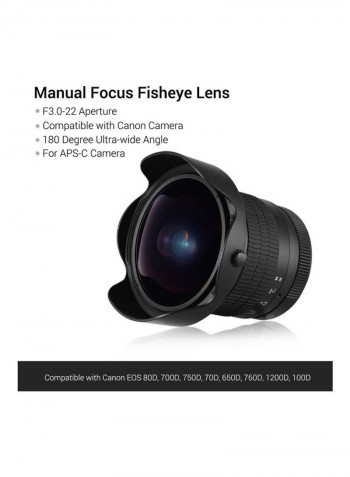 Fisheye Lens Manual Focus Ultra Wide Angle Black