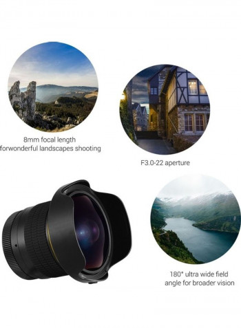 Fisheye Lens Manual Focus Ultra Wide Angle Black