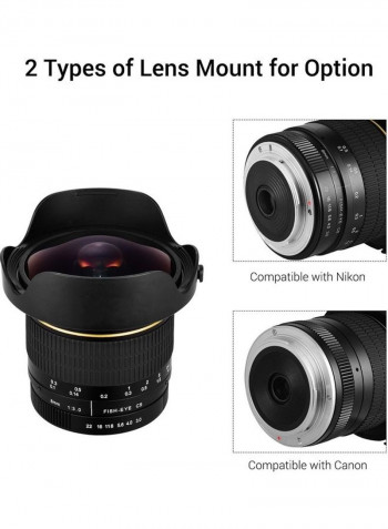 Fisheye Lens Manual Focus Ultra Wide Angle Black