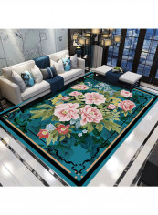 Printed Living Room Floor Rug Blue/Pink/Green 140x200cm