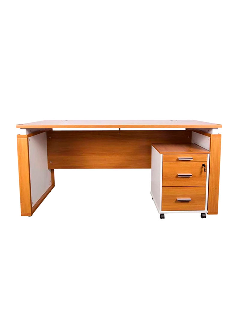 Zelda M191-16 Modern Workstation Desk With 3-Drawer Cabinet Light Walnut/White