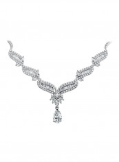 Rhodium Plated Brass Cubic Zirconia Studded V-Collar Necklace