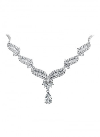 Rhodium Plated Brass Cubic Zirconia Studded V-Collar Necklace