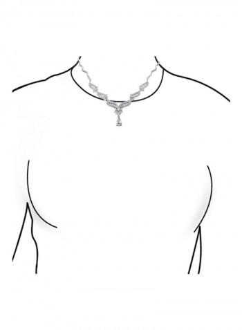 Rhodium Plated Brass Cubic Zirconia Studded V-Collar Necklace