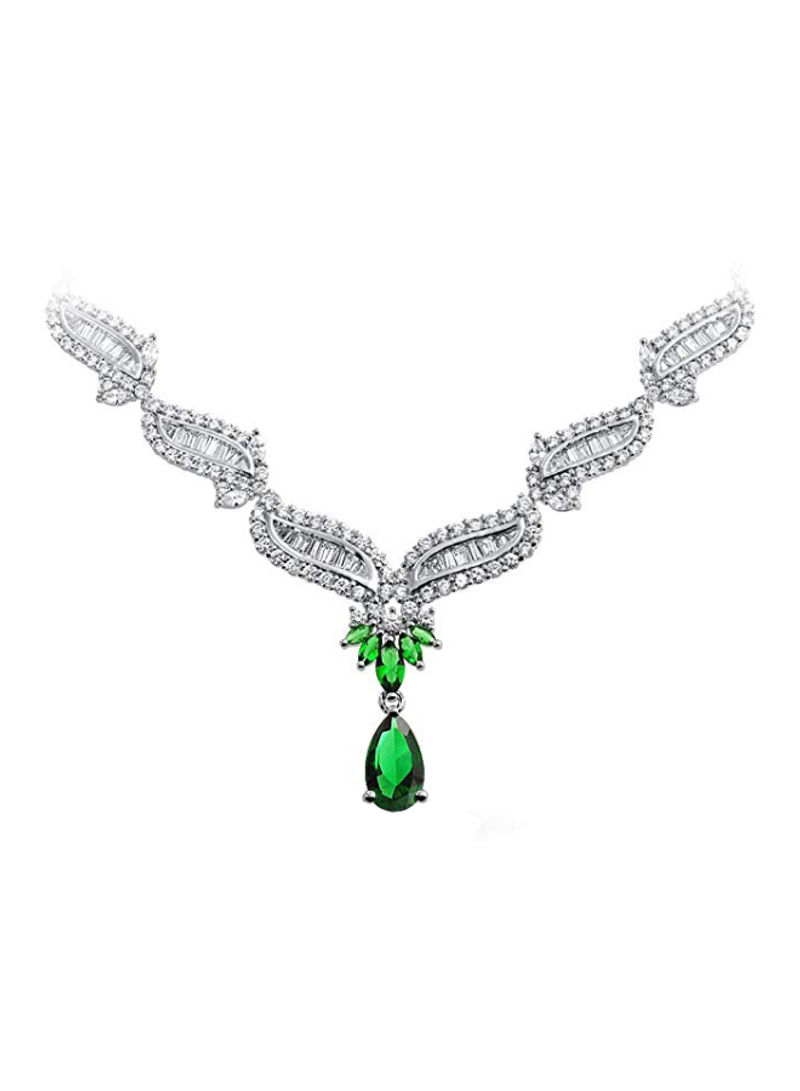 Silver Plated Brass Cubic Zirconia And Emerald Studded Necklace