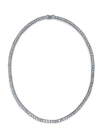 Silver Plated Brass Cubic Zirconia Studded Opera Necklace