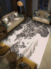 Chinese Style Ink Painting Floor Rug Multicolour 140x200centimeter