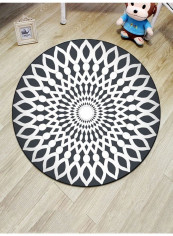 Bohemia Style Geometry Pattern Round Mat White/Black 100cm