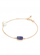 18 Karat Rose Gold Lapis And Pearl Two Stone Bracelet