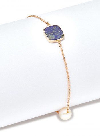 18 Karat Rose Gold Lapis And Pearl Two Stone Bracelet