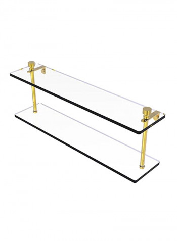 Foxtrot Collection Two Tiered Glass Shelf Clear/Polished Brass 22inch