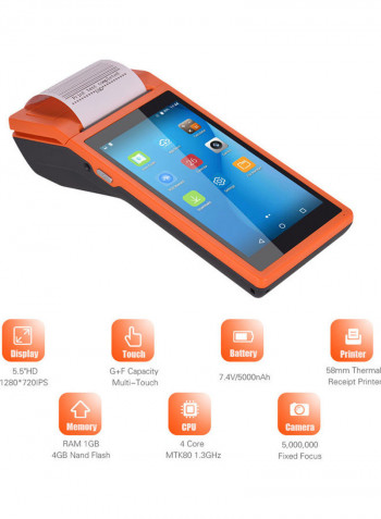 Smart POS Terminal Wireless Portable Printer Orange/Black