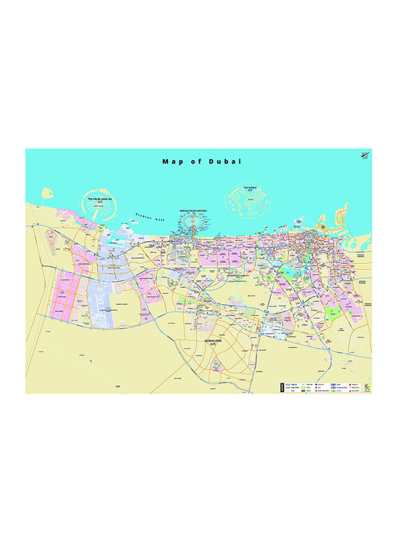 Dubai 2D Wall Map Multicolour