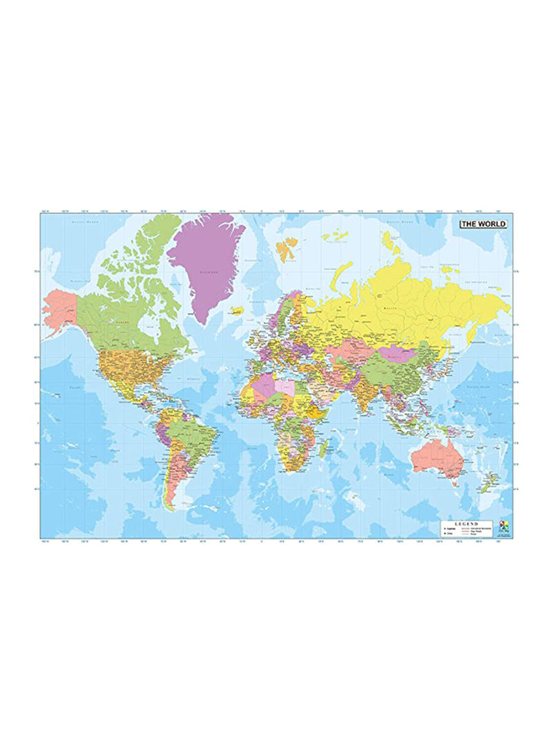 Laminated Vinyl World Wall Map Multicolour