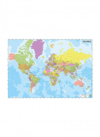 Laminated Vinyl World Wall Map Multicolour