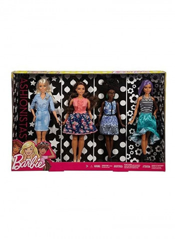 Pack of 4 Barbie Fashionistas Dolls 3 x 19inch