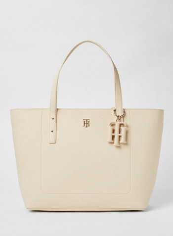 Monogram Charm Tote Bag Classic Beige