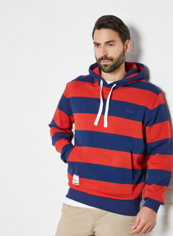 Striped Cotton Fleece Hoodie Scille/Cinnabar