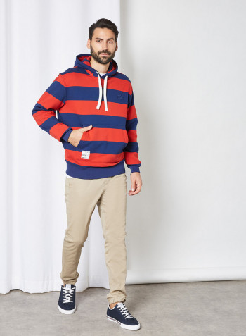 Striped Cotton Fleece Hoodie Scille/Cinnabar