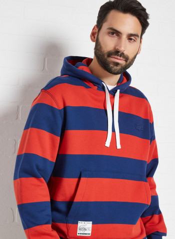 Striped Cotton Fleece Hoodie Scille/Cinnabar