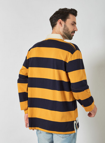 Striped Long Sleeve Polo Black/Yellow