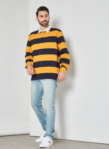 Striped Long Sleeve Polo Black/Yellow