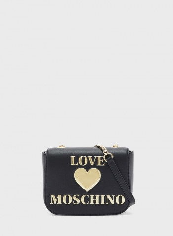 Logo Print Flap Crossbody Bag Black