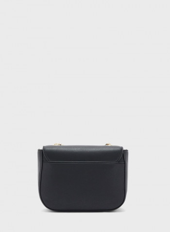 Logo Print Flap Crossbody Bag Black