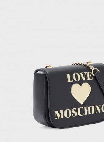 Logo Print Flap Crossbody Bag Black
