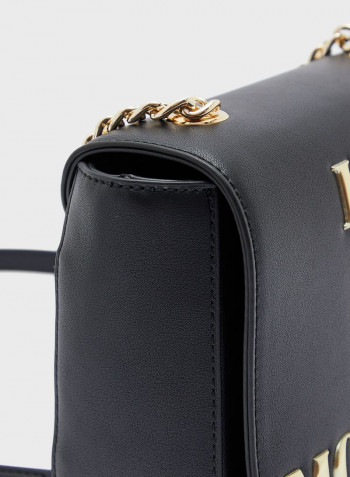 Logo Print Flap Crossbody Bag Black
