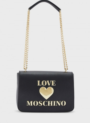 Logo Print Flap Crossbody Bag Black