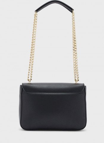 Logo Print Flap Crossbody Bag Black