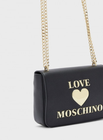 Logo Print Flap Crossbody Bag Black
