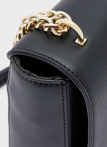 Logo Print Flap Crossbody Bag Black