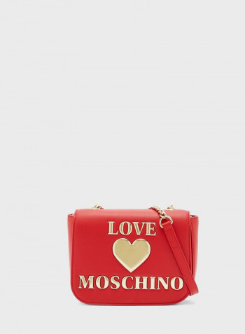 Logo Print Flap Crossbody Bag Red