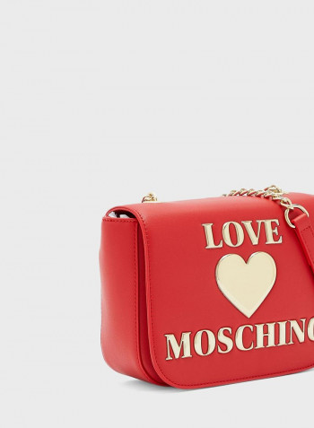 Logo Print Flap Crossbody Bag Red