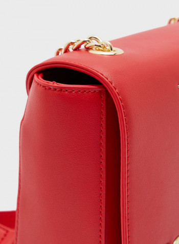 Logo Print Flap Crossbody Bag Red