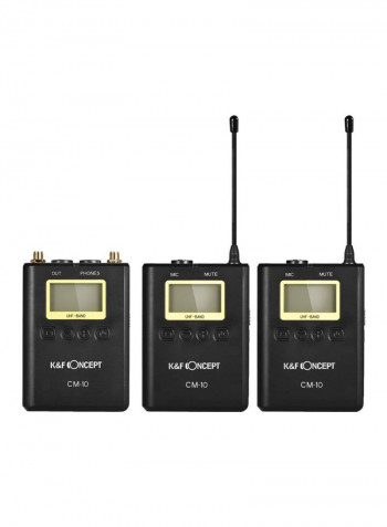 3-Piece Professional Wireless Video Recording Lavalier Lapel Microphone Transmitter With Receiver LU-D6520 Black