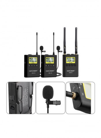 3-Piece Professional Wireless Video Recording Lavalier Lapel Microphone Transmitter With Receiver LU-D6520 Black