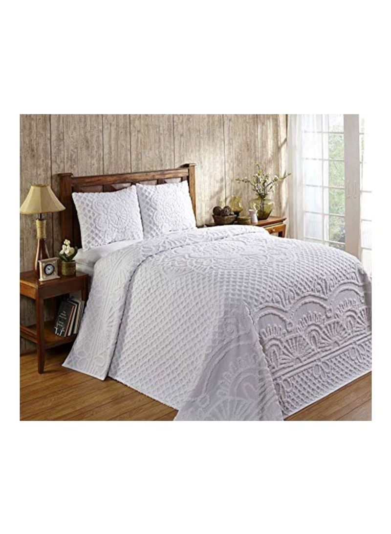 Pack Of 3 Geometric Design Bedspread With Sham Set White