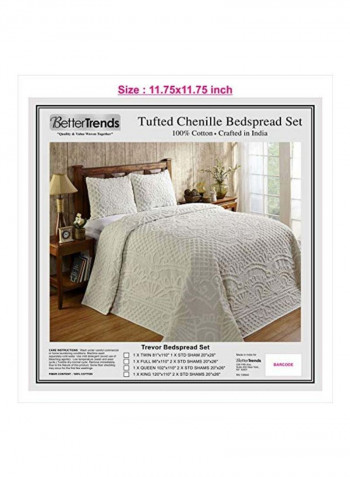Pack Of 3 Geometric Design Bedspread With Sham Set White