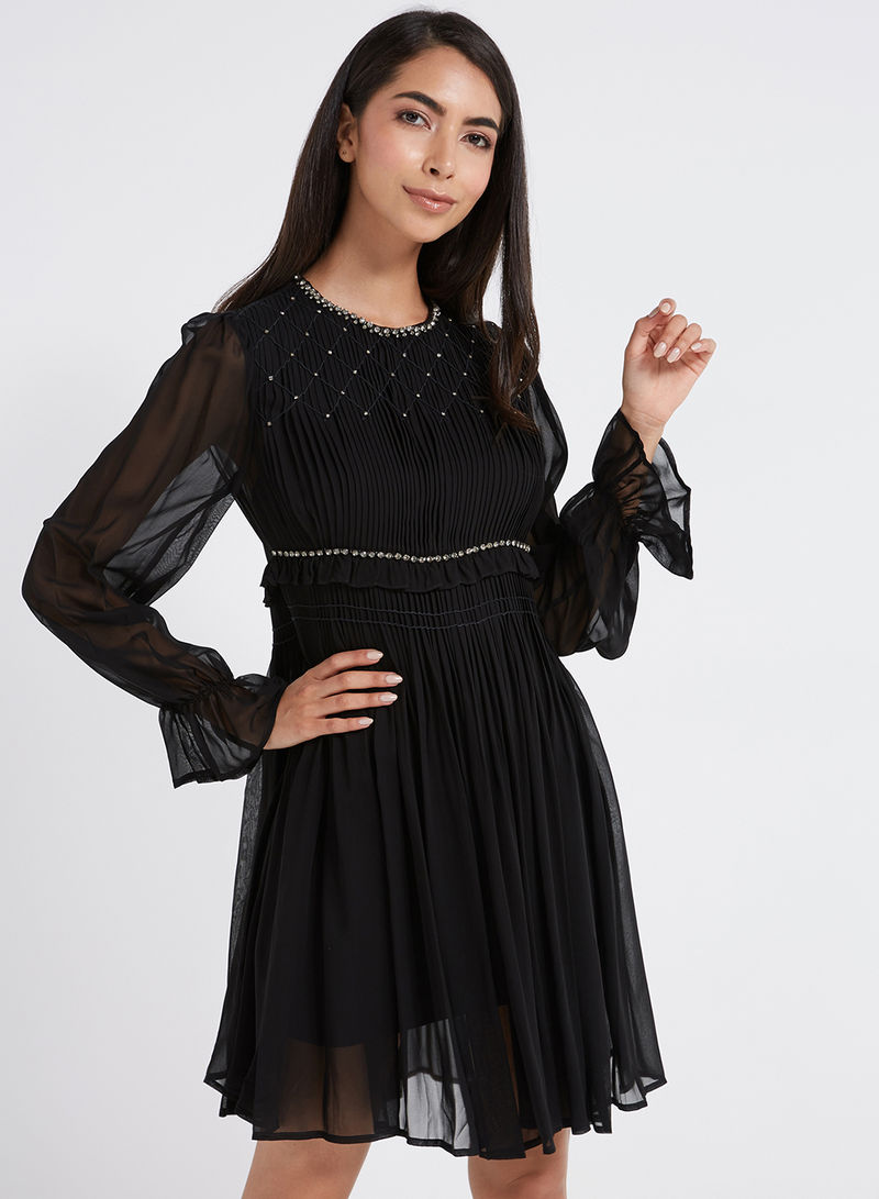 Mini Dress With Rhinestones Black