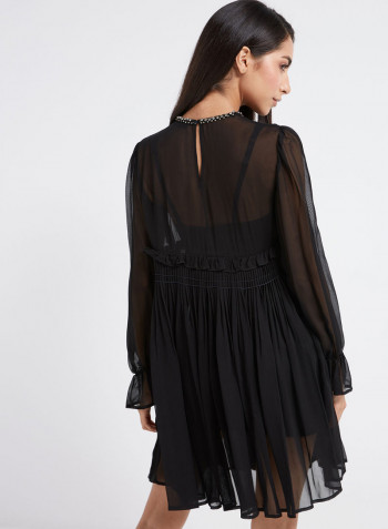 Mini Dress With Rhinestones Black