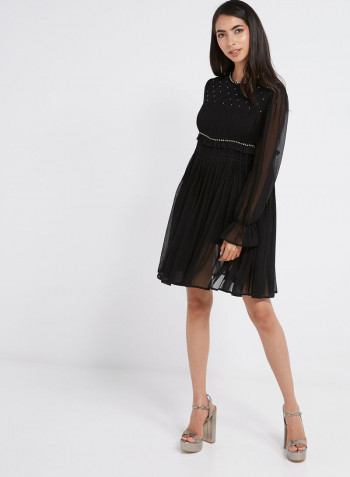 Mini Dress With Rhinestones Black