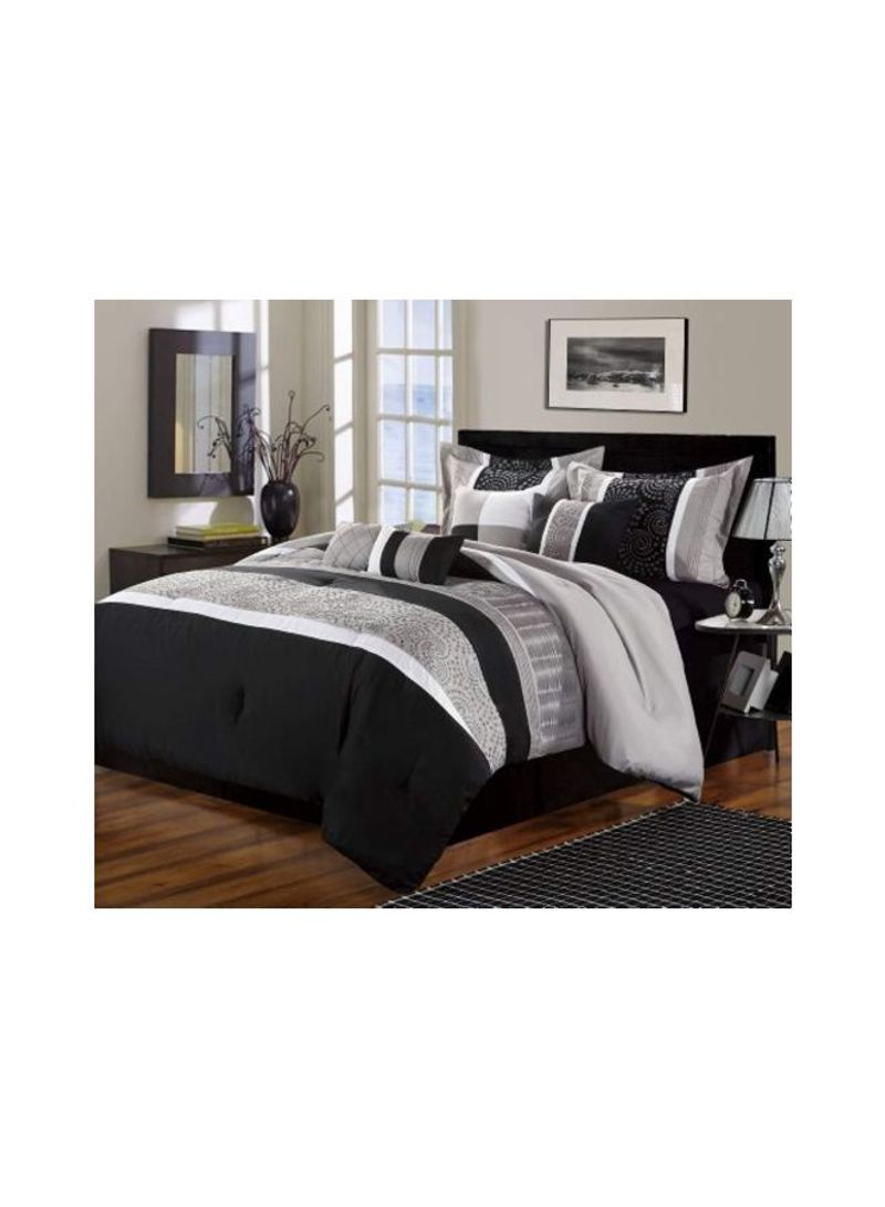 8-Piece Embroidered Comforter Set Black/White/Grey King