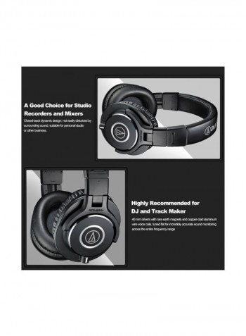 Professional Monitor Over-Ear Headphones With Detachable Cables Black