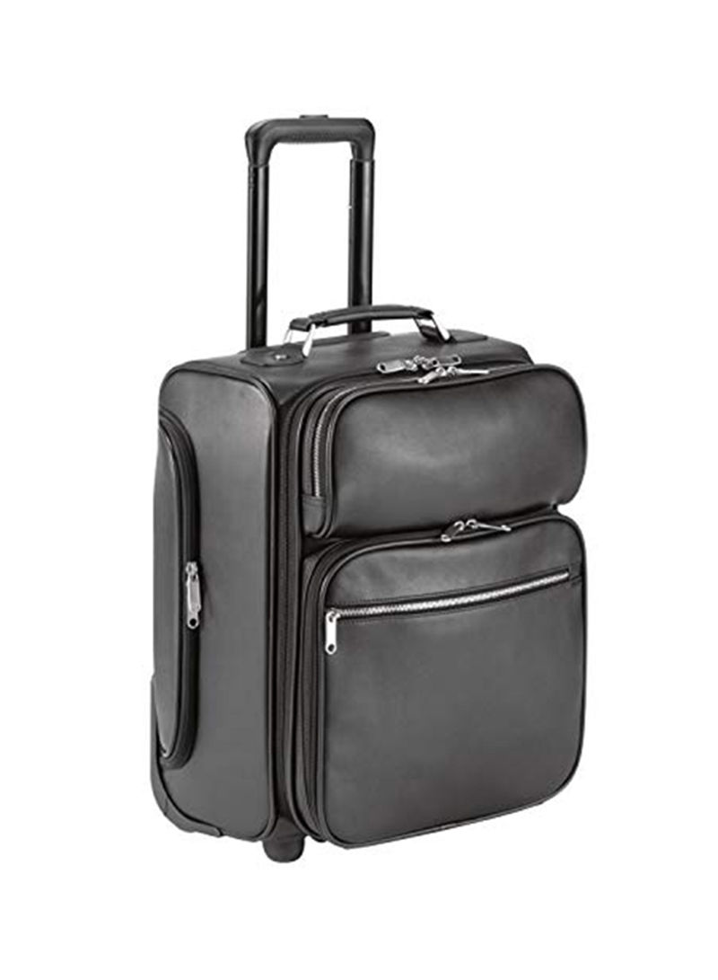 Classic Leather Rolling Carry-On Luggage Bag Black